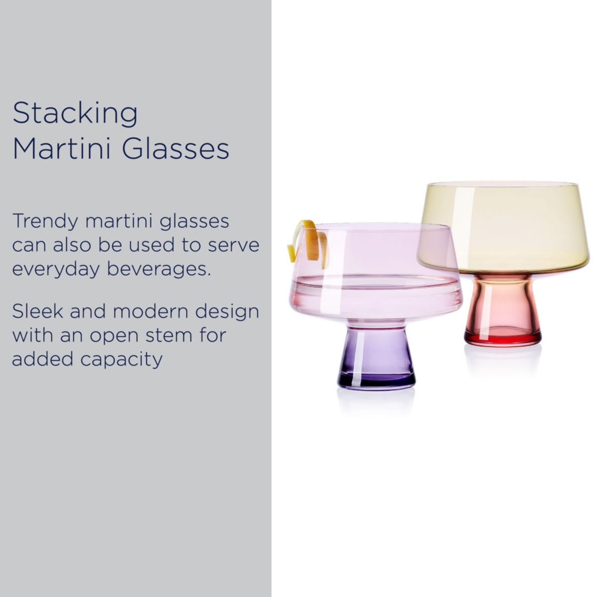 Mikasa Chroma Set of 2 Martini Cocktail Cosmopolitan Stackable Bar Glasses, 17 Ounce