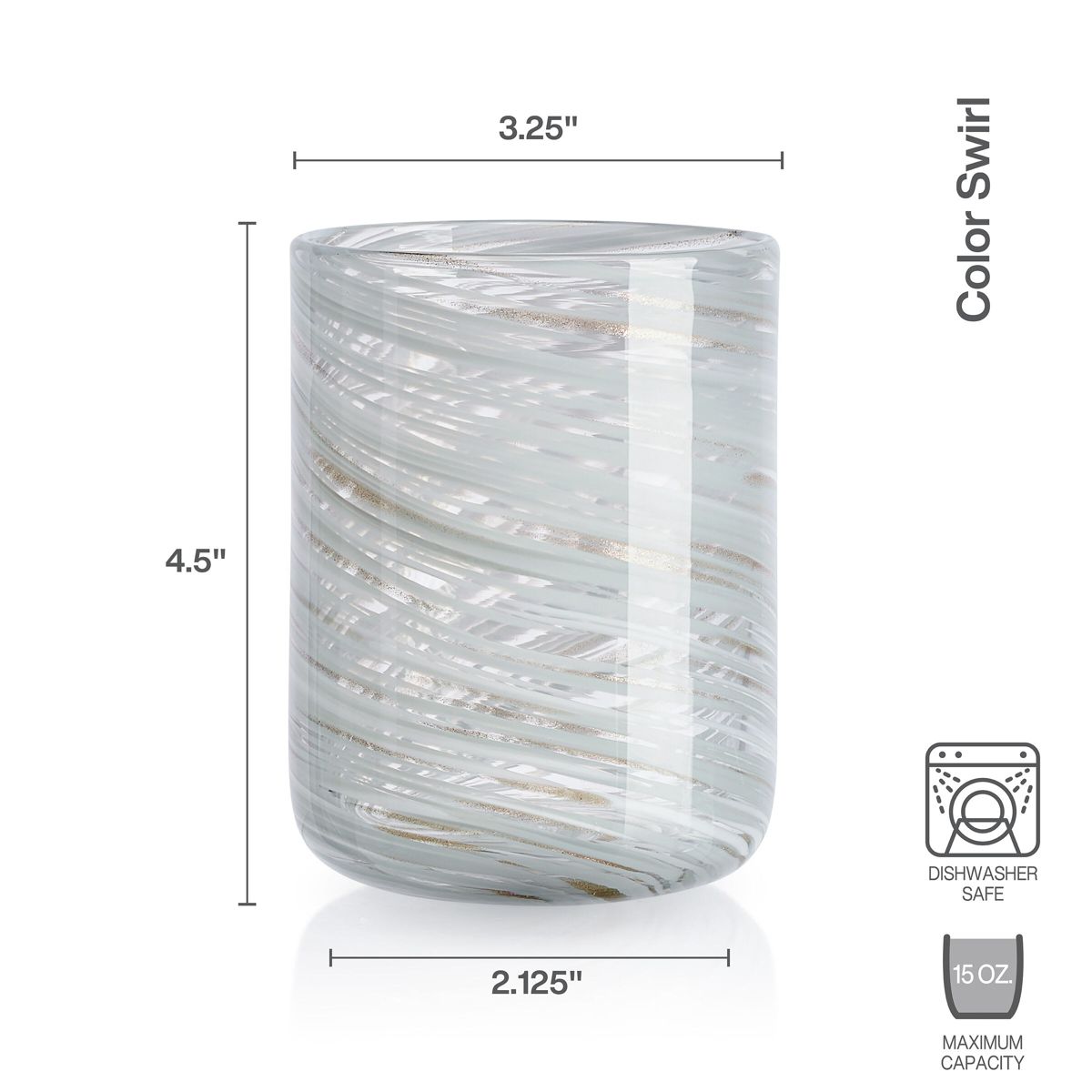 Mikasa Color Swirl Grey Set of 4 Double Old Fashion Drinking Glasses, 15 Ounce