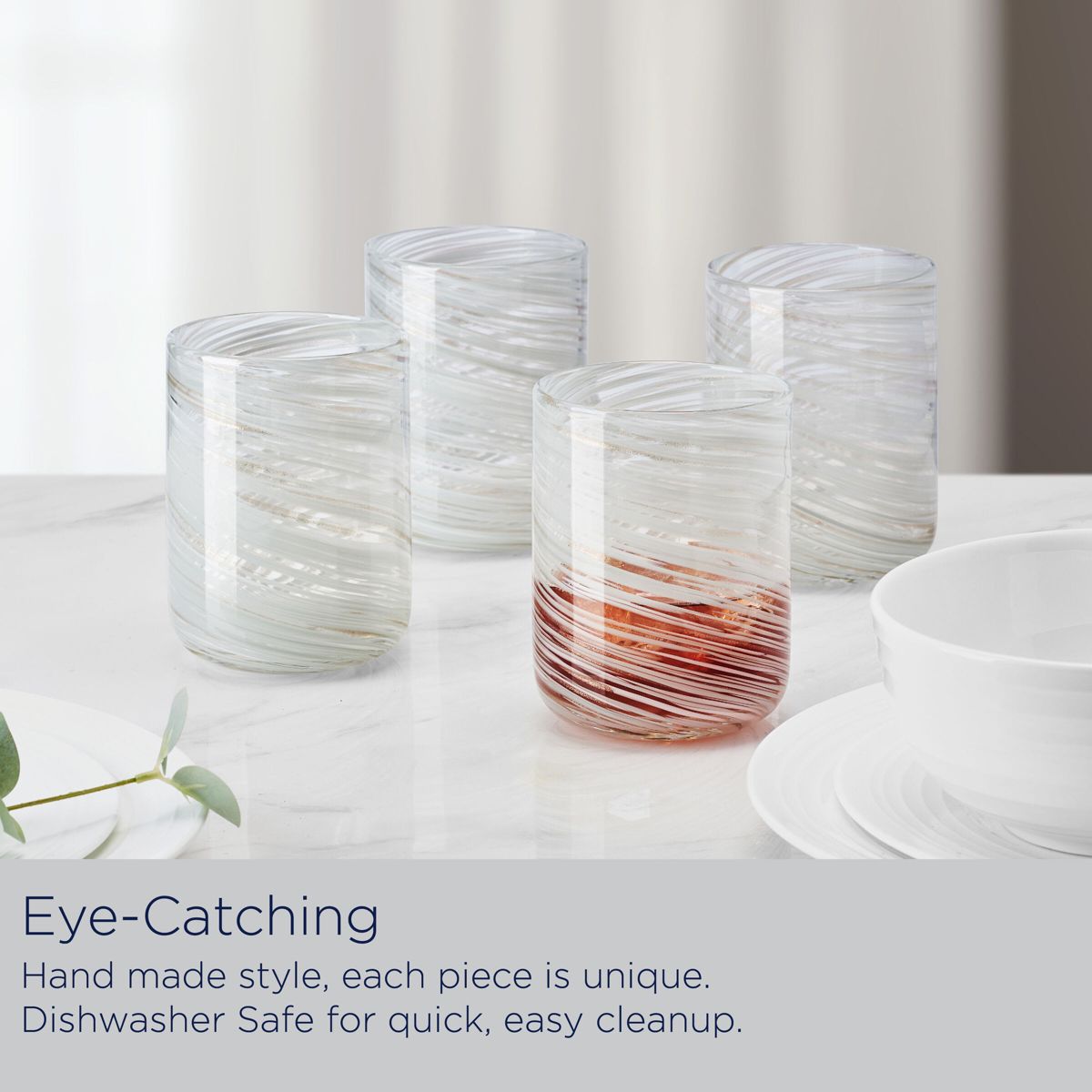 Mikasa Color Swirl Grey Set of 4 Double Old Fashion Drinking Glasses, 15 Ounce