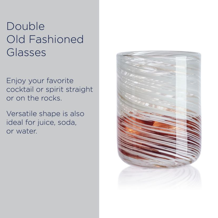 Mikasa Color Swirl Grey Set of 4 Double Old Fashion Drinking Glasses, 15 Ounce