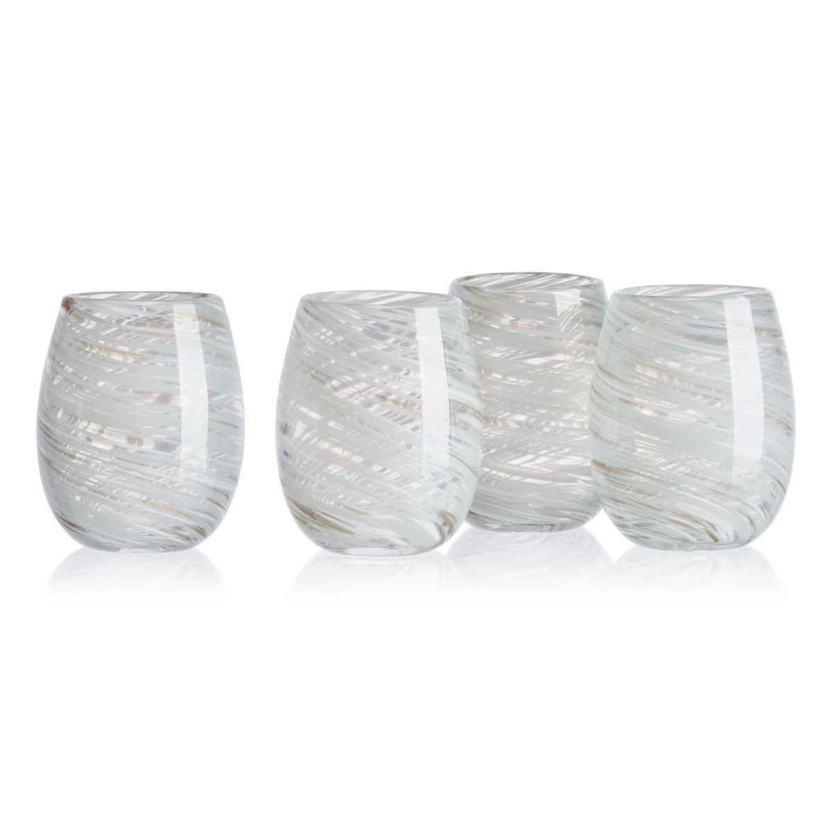 Mikasa Color Swirl White Gray Set of 4 Stemless Wine Glasses, 16 ounces