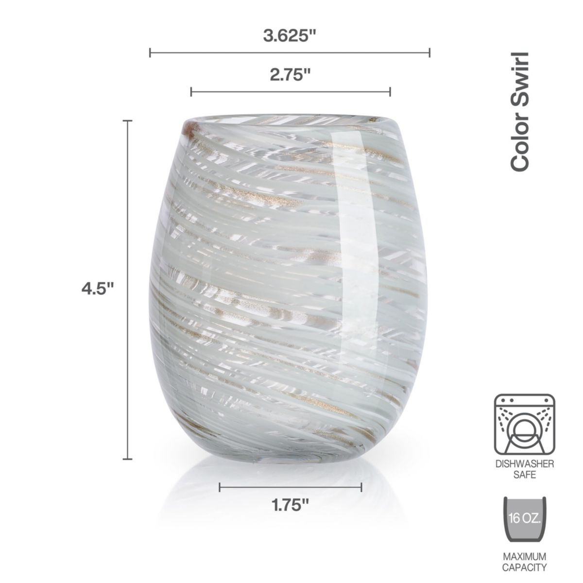 Mikasa Color Swirl White Gray Set of 4 Stemless Wine Glasses, 16 ounces