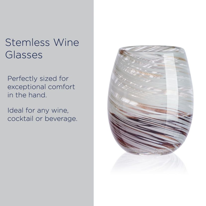 Mikasa Color Swirl White Gray Set of 4 Stemless Wine Glasses, 16 ounces