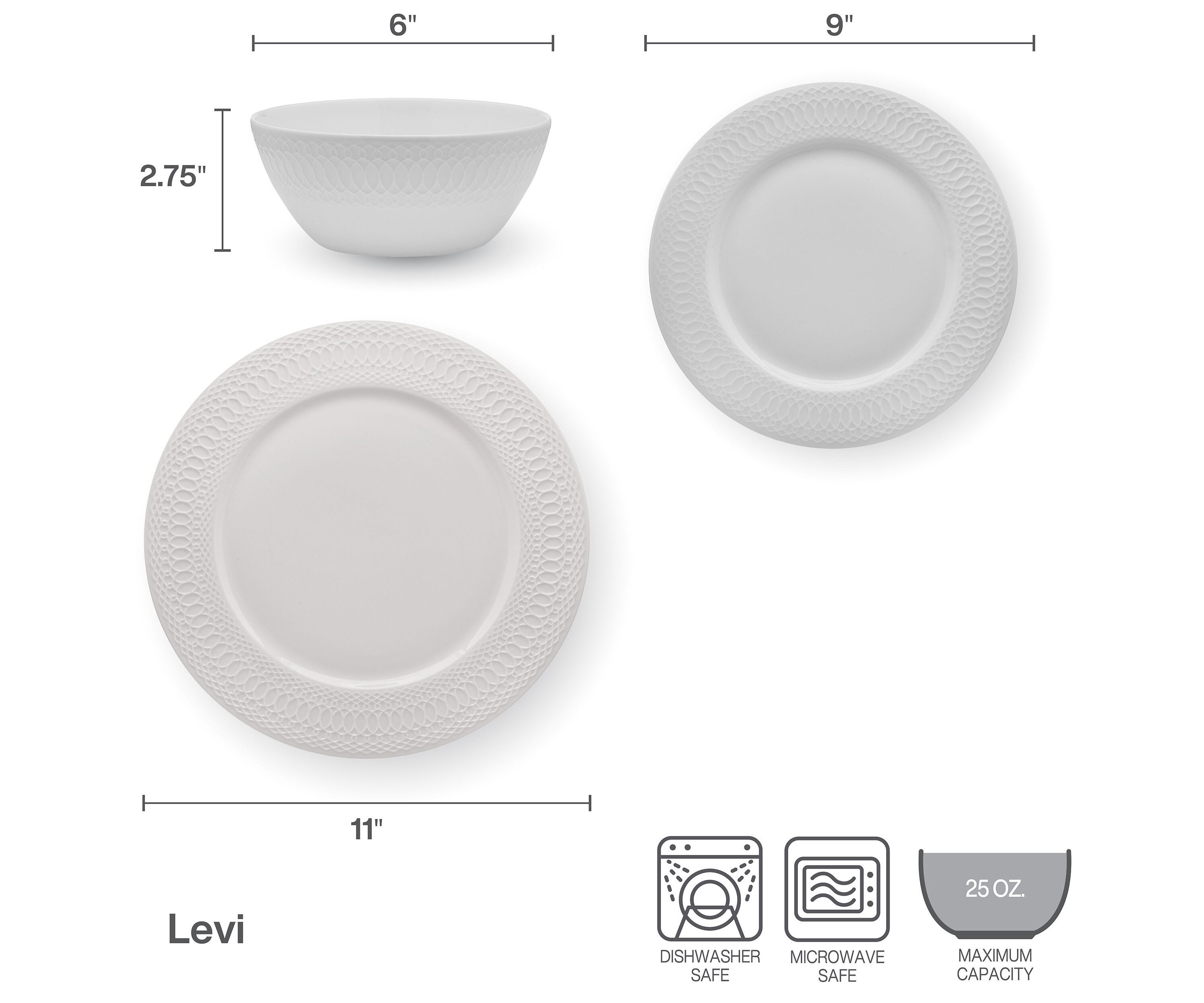 Levi 12 Piece Dinnerware Set, Service For 4