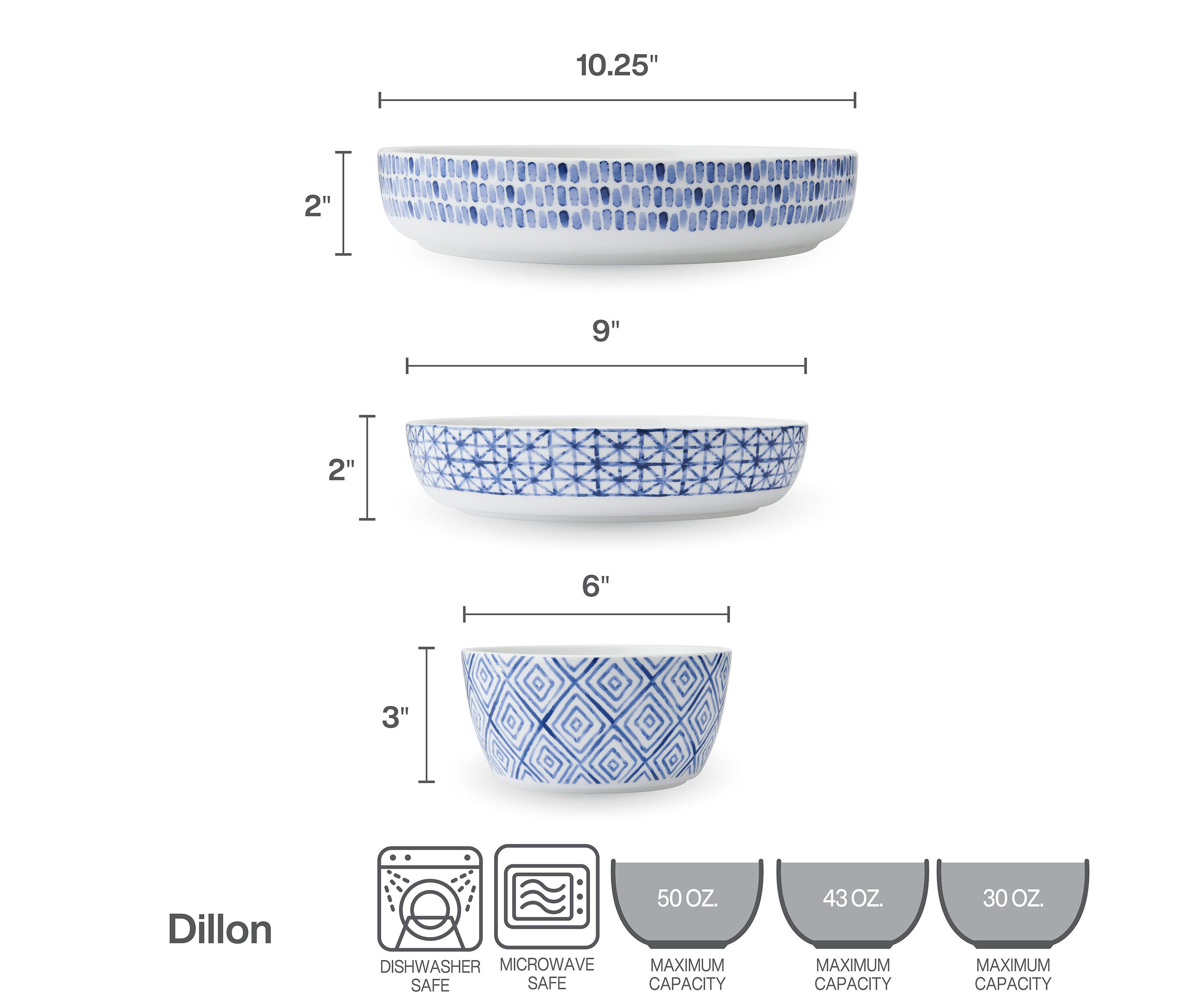Dillon 9 Piece Dinnerware Bowl Set, Service for 3