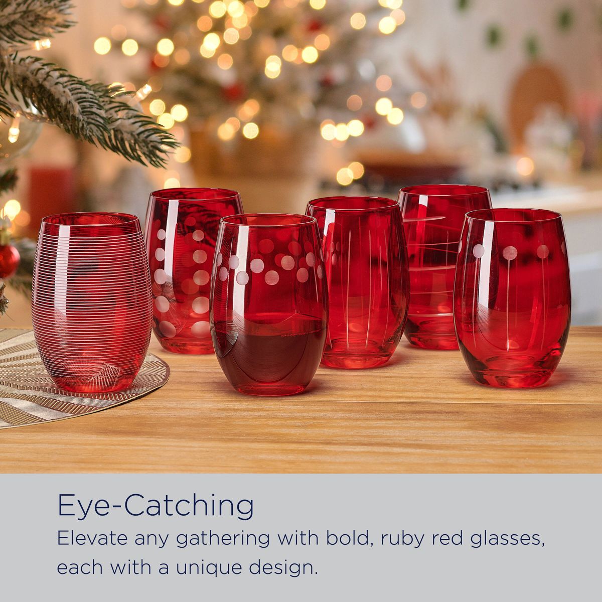 Mikasa Cheers Ruby Stemless Wine Glass Set, Set of 6