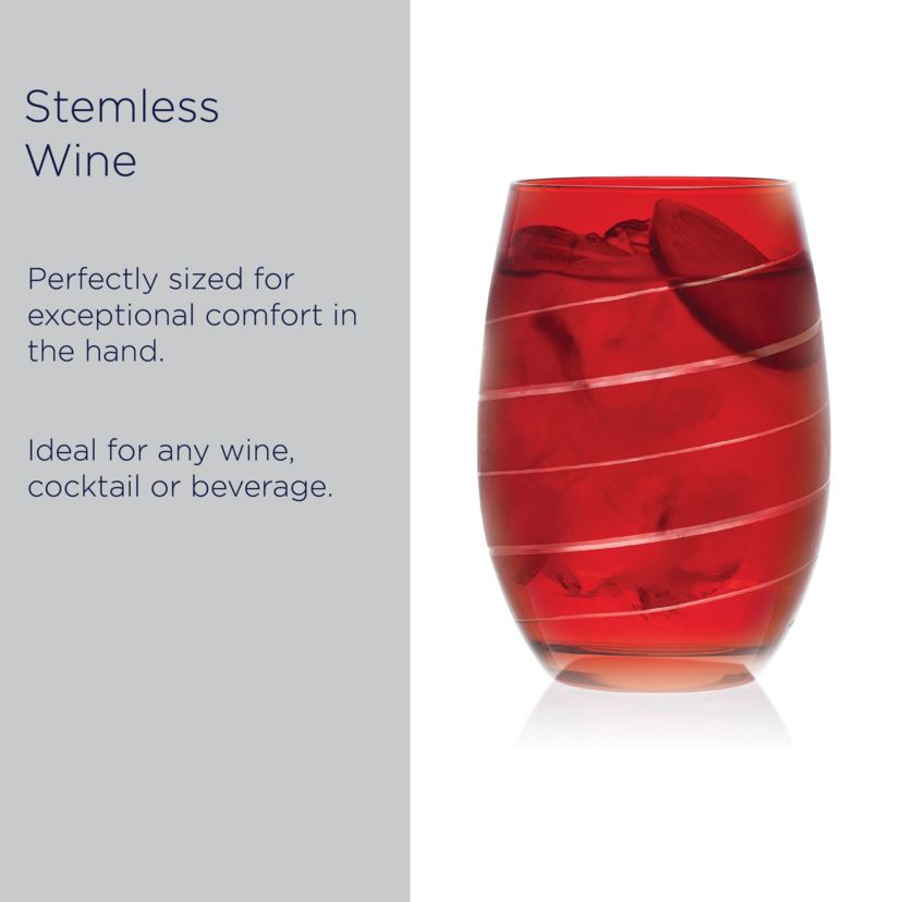 Mikasa Cheers Ruby Stemless Wine Glass Set, Set of 6