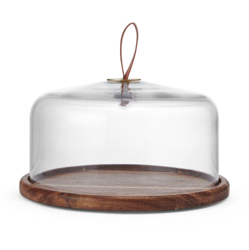 Mikasa Glenwood Wood Cake Plate Stand with Glass Dome, 9.75 inch