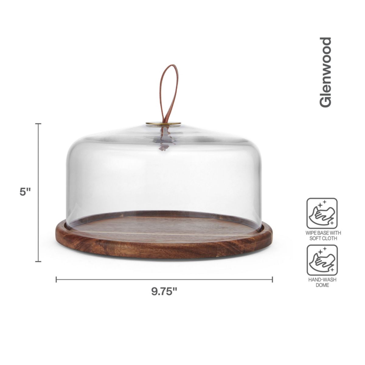 Mikasa Glenwood Wood Cake Plate Stand with Glass Dome, 9.75 inch