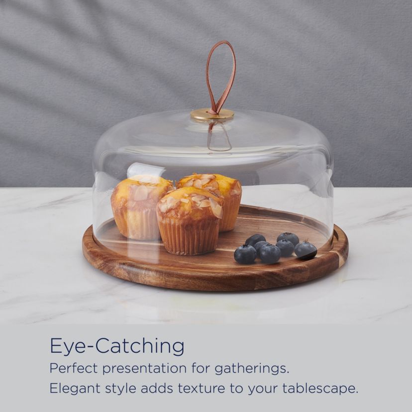 Mikasa Glenwood Wood Cake Plate Stand with Glass Dome, 9.75 inch