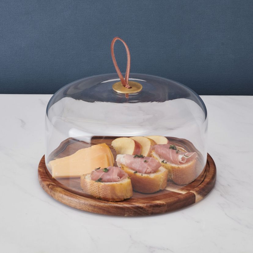 Mikasa Glenwood Wood Cake Plate Stand with Glass Dome, 9.75 inch