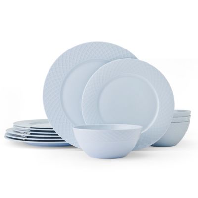 Mikasa Trellis Misty Blue 12 Piece Dinnerware Set
