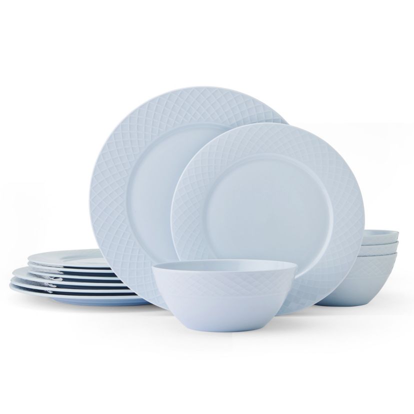 Trellis Misty Blue 12 Piece Dinnerware Set