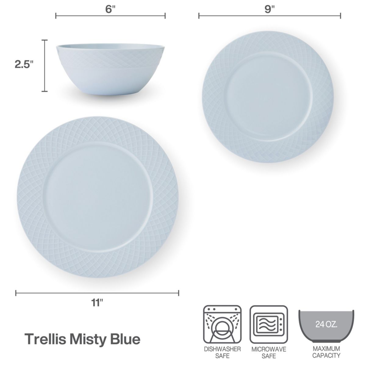 Trellis Misty Blue 12 Piece Dinnerware Set