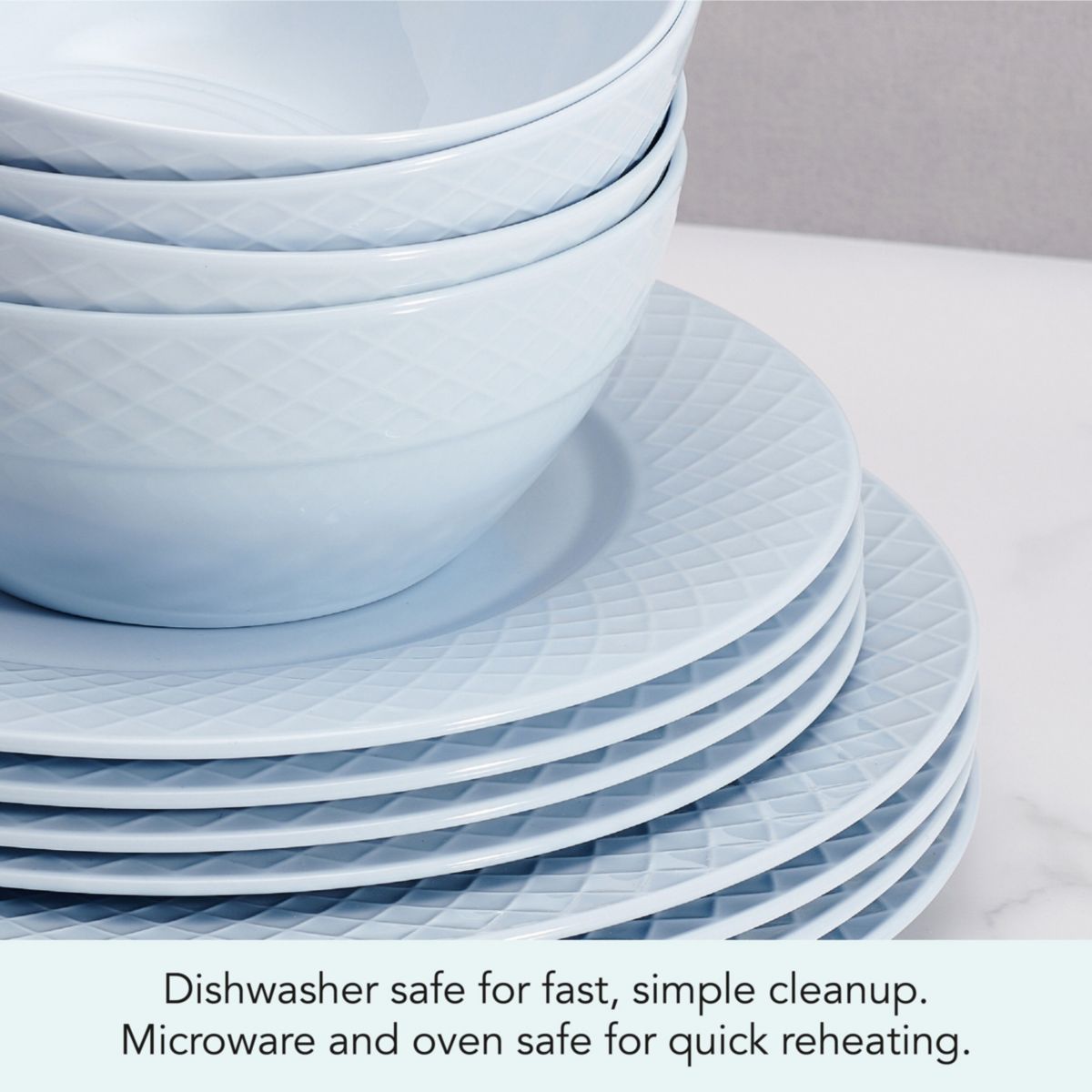 Trellis Misty Blue 12 Piece Dinnerware Set