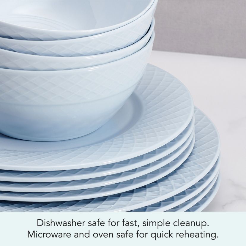Trellis Misty Blue 12 Piece Dinnerware Set