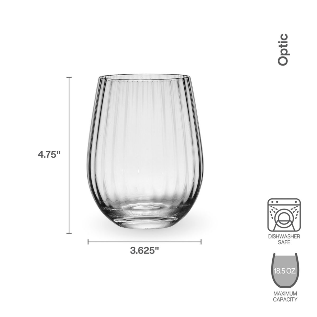 Mikasa Optic Set of 4 Stemless Wine Glasses, 18.5 Ounce