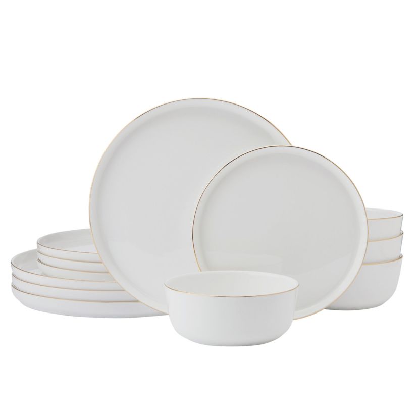 Mikasa Samantha Gold Bone China Chip Resistant 12 Piece Dinnerware Set, Servie for 4