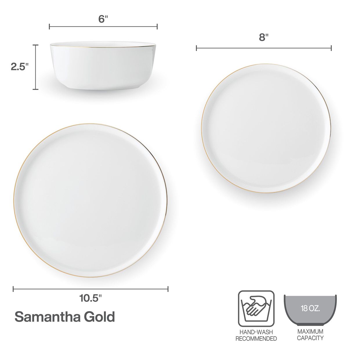 Mikasa Samantha Gold Bone China Chip Resistant 12 Piece Dinnerware Set, Servie for 4