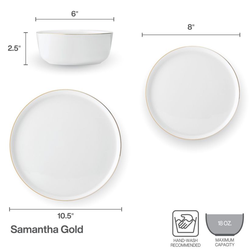 Mikasa Samantha Gold Bone China Chip Resistant 12 Piece Dinnerware Set, Servie for 4