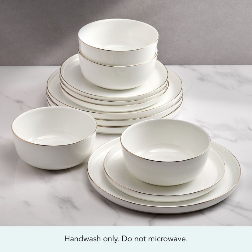 Mikasa Samantha Gold Bone China Chip Resistant 12 Piece Dinnerware Set, Servie for 4