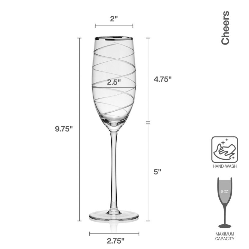 Mikasa Cheers 20th Anniversary Platinum Flutes, Set of 4