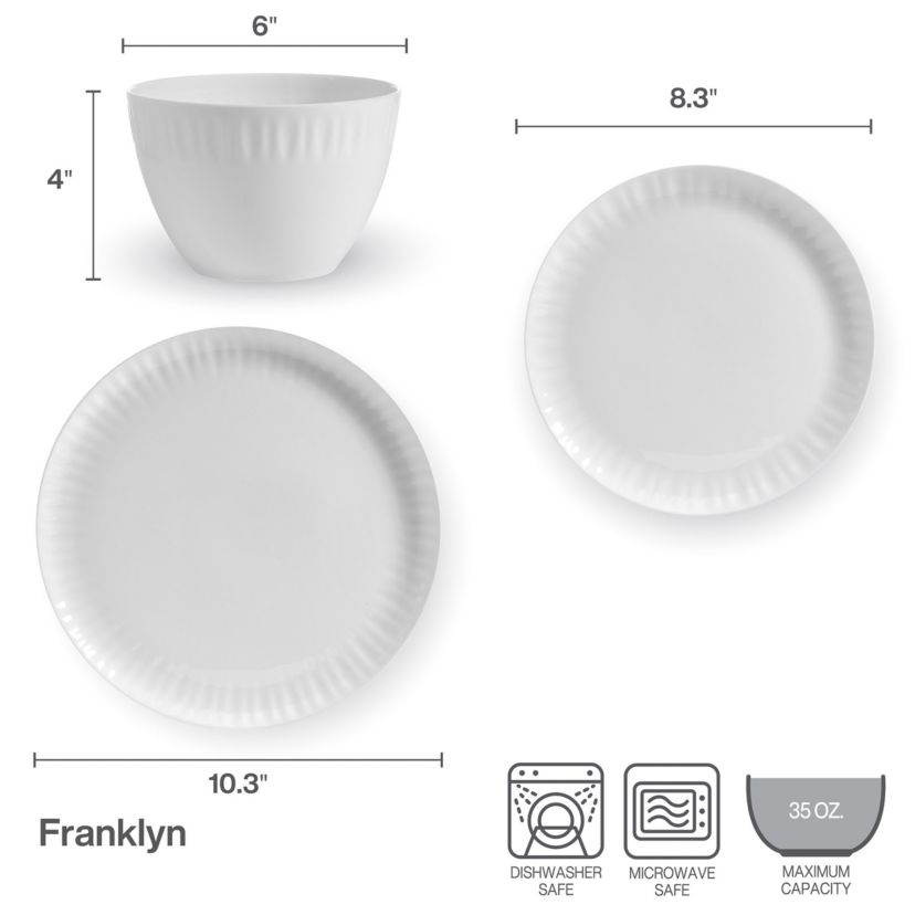 Mikasa Franklyn Bone China Chip Resistant 12 Piece Dinnerware Set, Service for 4