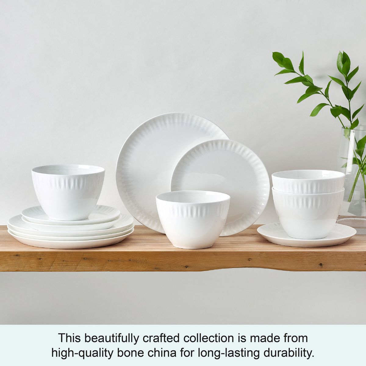 Mikasa Franklyn Bone China Chip Resistant 12 Piece Dinnerware Set, Service for 4