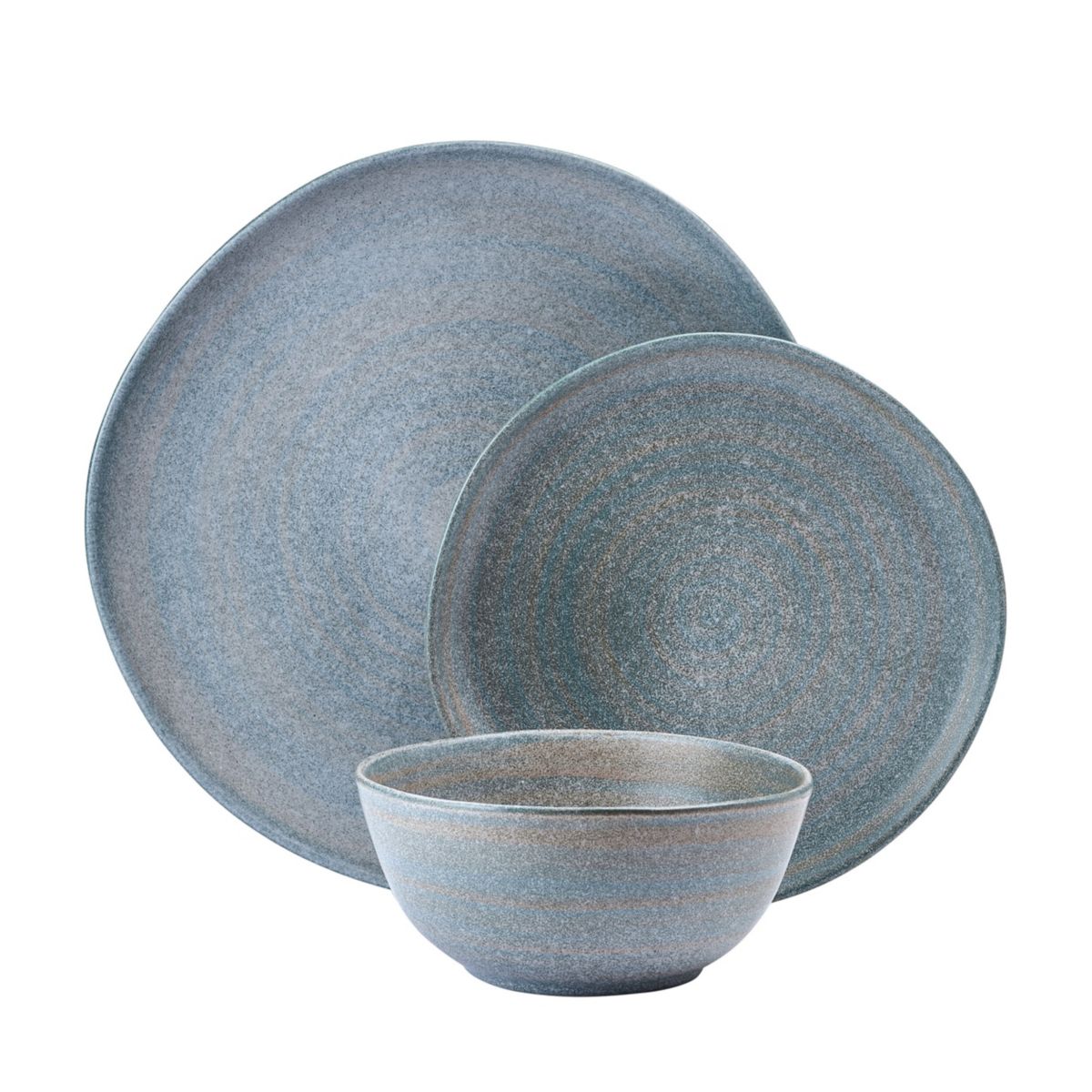 Mikasa Benson 12 Piece Stoneware Dinnerware Set, Service for 4, Plate and Bowl, Modern with Organic Freeform Shape for Everyday Dining, Blue
