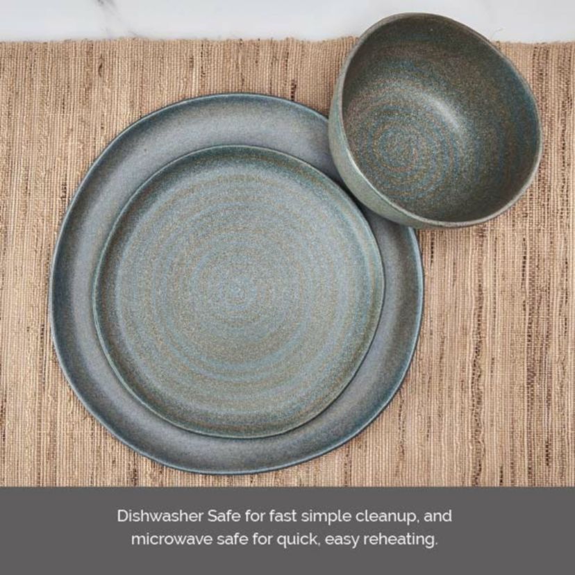Mikasa Benson 12 Piece Stoneware Dinnerware Set, Service for 4, Plate and Bowl, Modern with Organic Freeform Shape for Everyday Dining, Blue