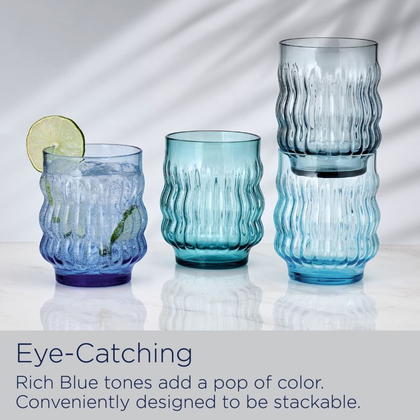 Mikasa Waves Stacking Double Old Fashioned Set of 4, 12.5 Ounce