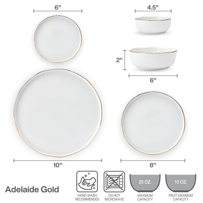 Mikasa Adelaide 20 Piece Gold Band Dinnerware Set, Service for 4