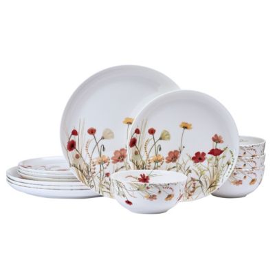 Mikasa Meadow Serenade 12 Piece Floral Bone China Durable Chip Resistant Lightweight Dinnerware Set, Service for 4