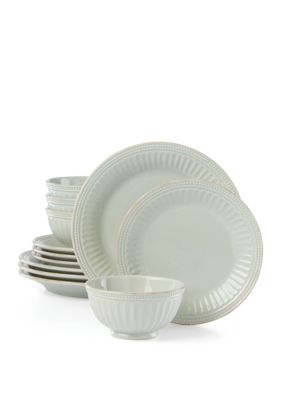 Lenox French Perle Groove 12 Piece Dinnerware Set, Blue, 12 Piece Set