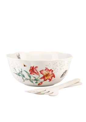 Lenox Butterfly Meadow Salad Bowl & Servers, White