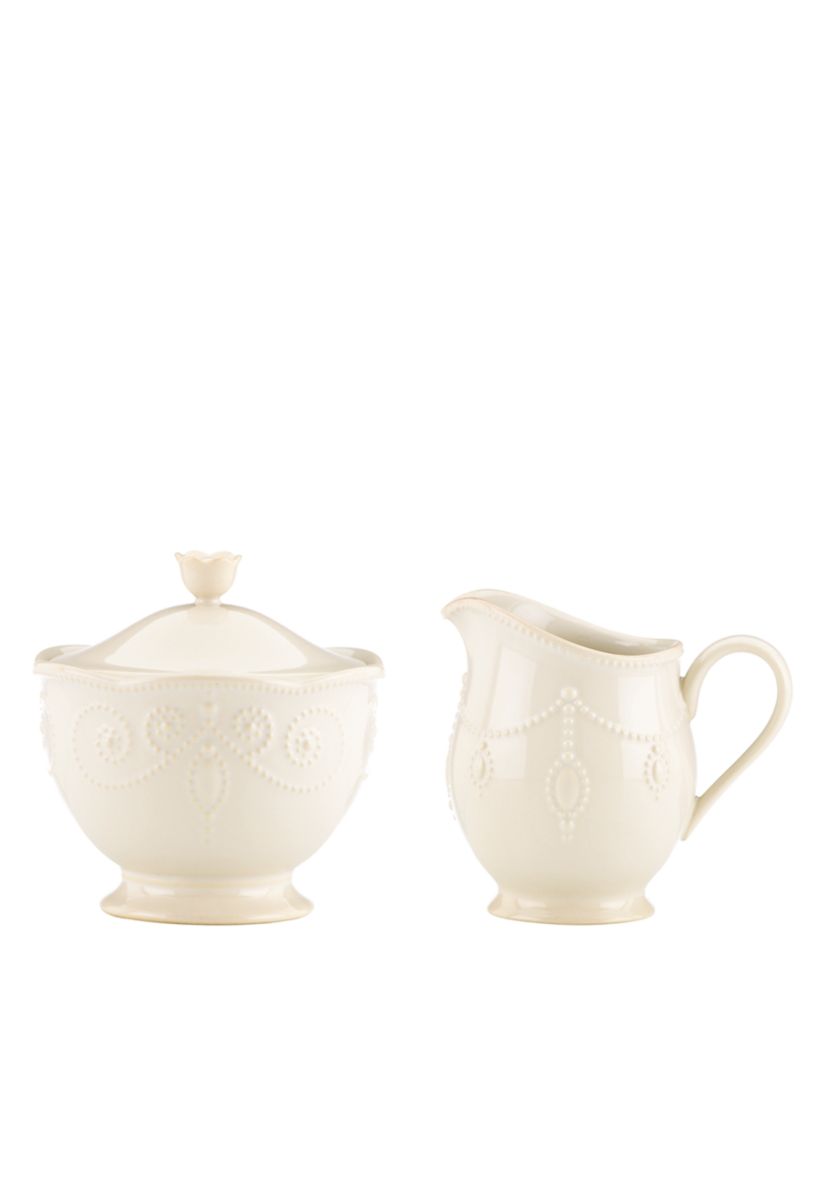 French Perle White Sugar & Creamer Set