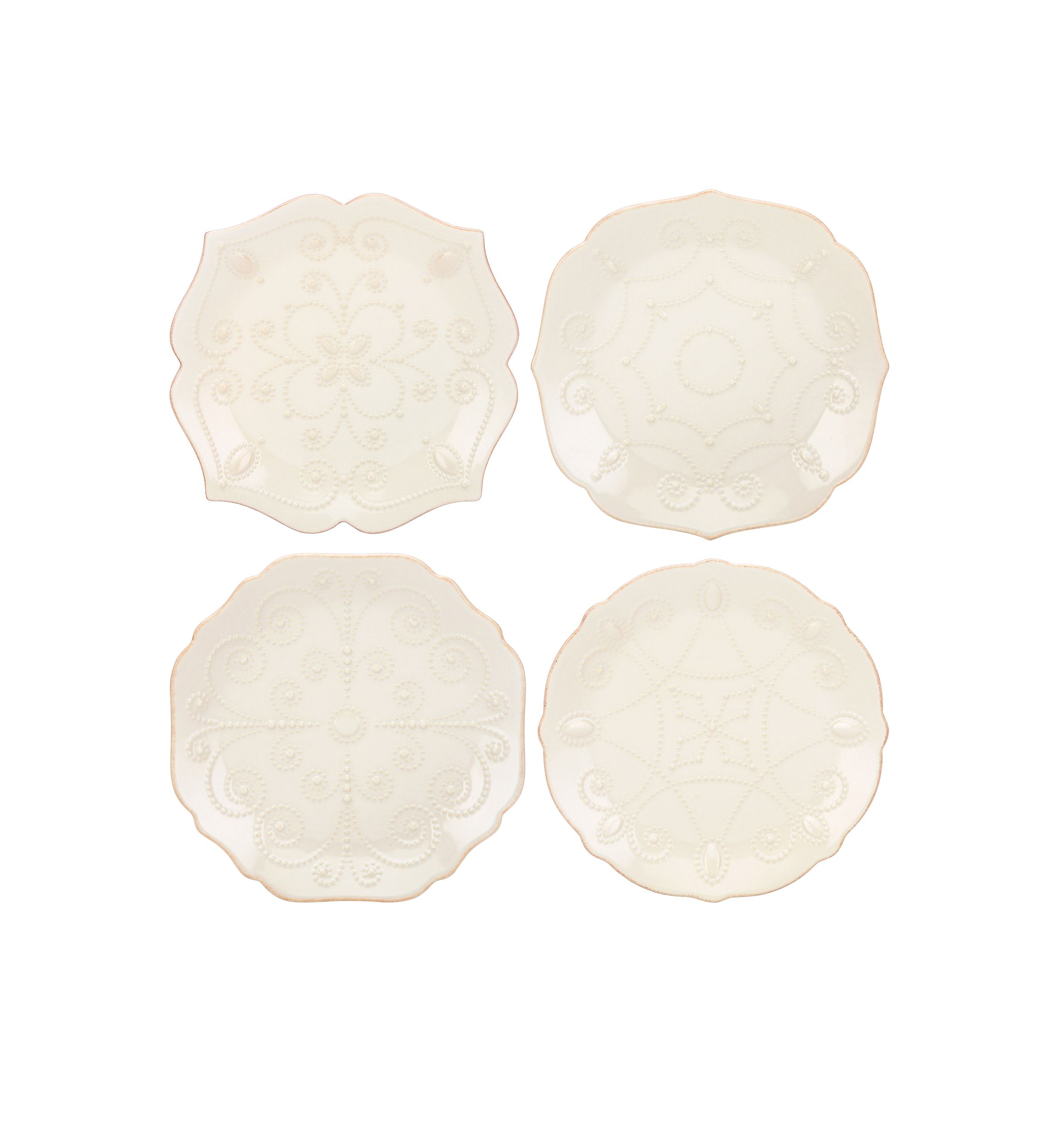 French Perle White Set of 4 Dessert Plates