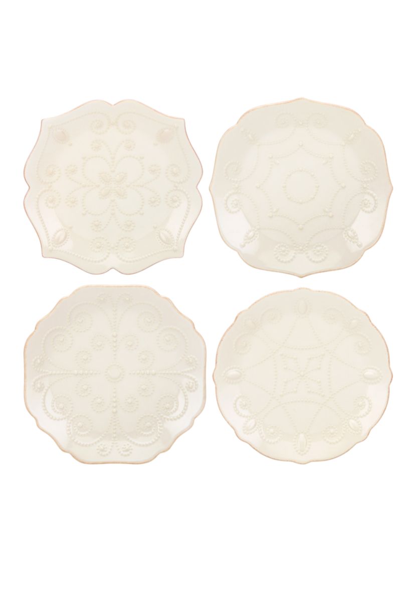 French Perle White Set of 4 Dessert Plates
