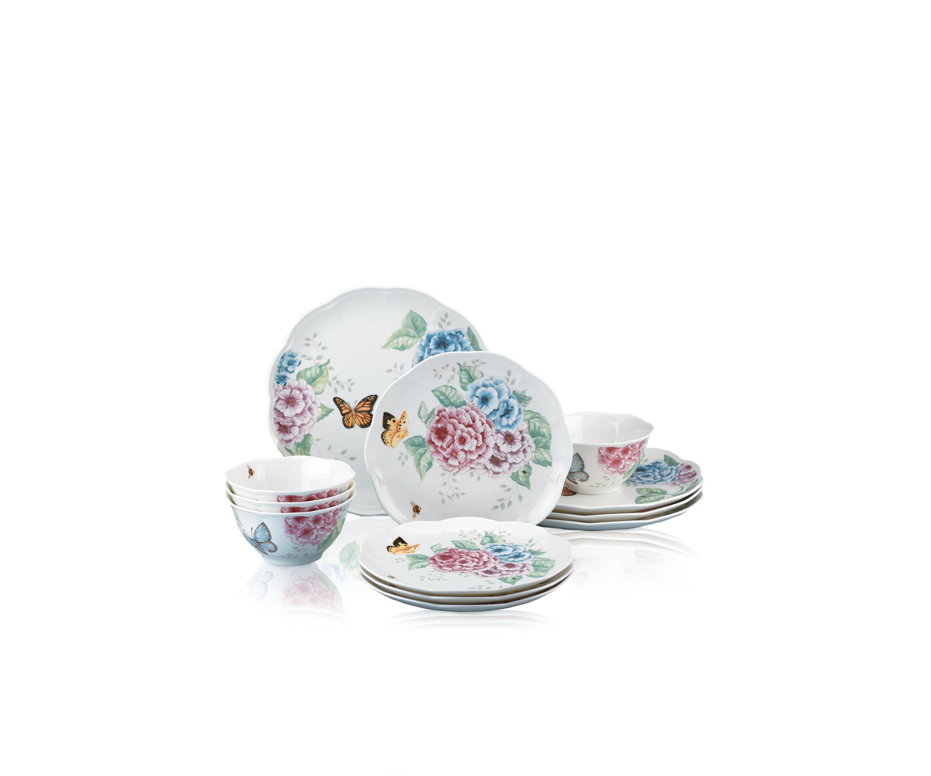Butterfly Meadow Hydrangea 12-Piece Dinnerware Set