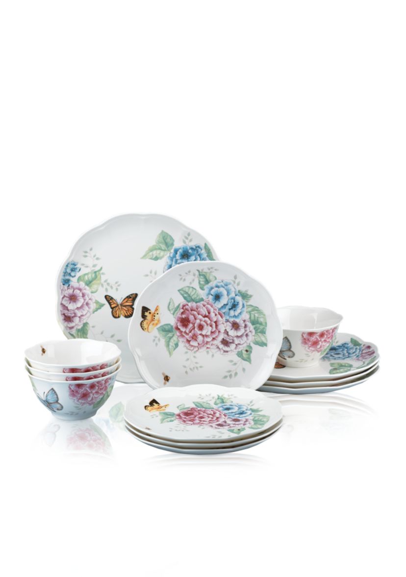Butterfly Meadow Hydrangea 12-Piece Dinnerware Set