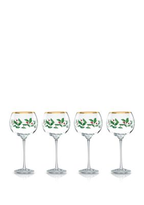 Lenox Holiday Holly 4-Piece Balloon Wine Glass Set