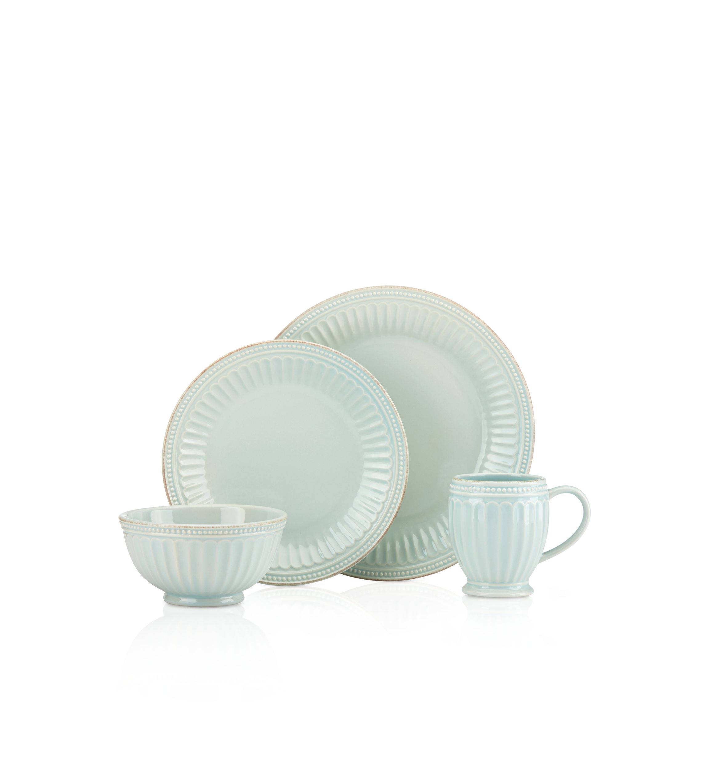 French Perle Groove Ice Blue&#8482; 4-piece Place Setting