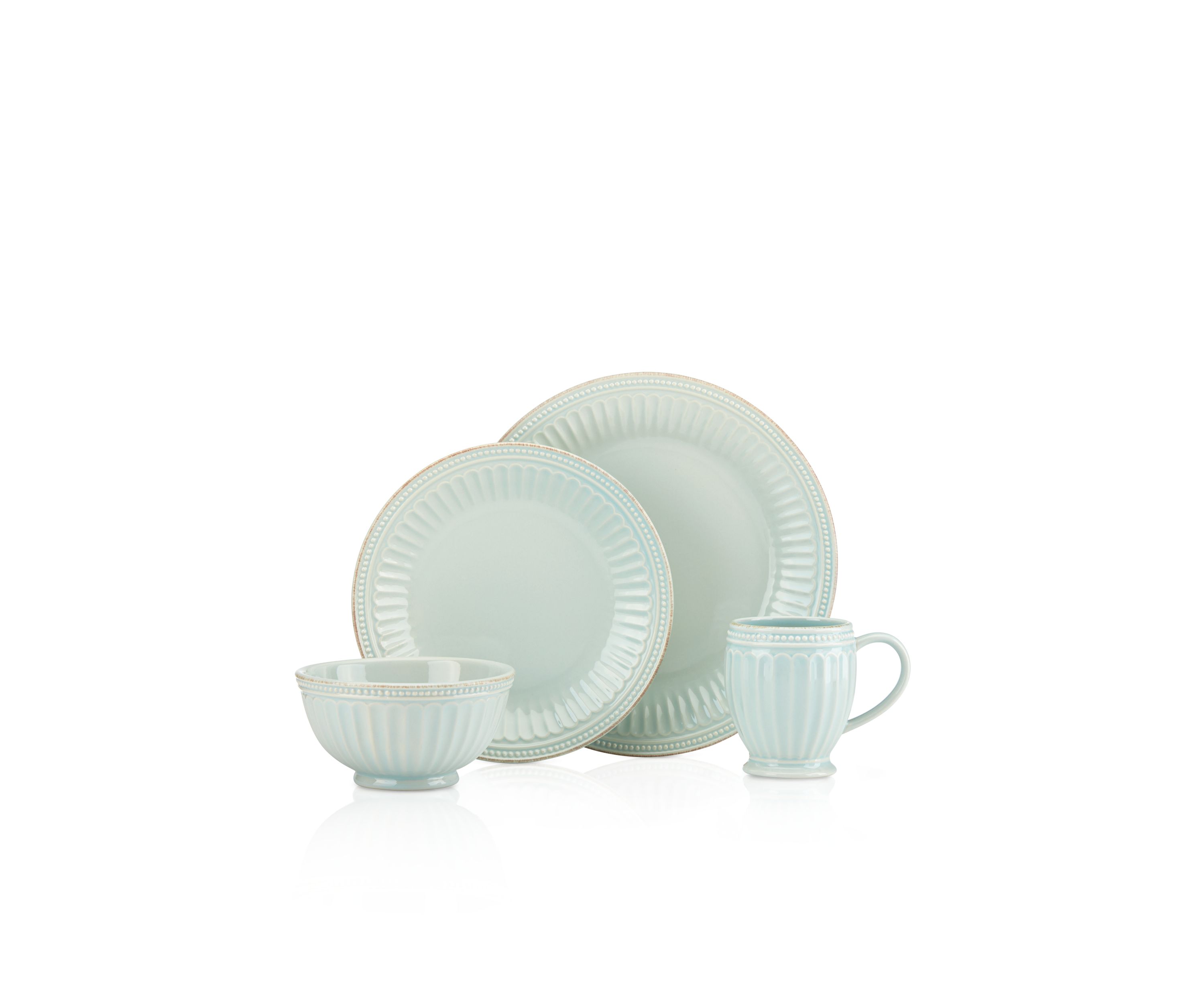 French Perle Groove Ice Blue&#8482; 4-piece Place Setting
