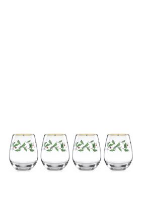 Lenox Holiday 4-Piece Stemless Wine Glasses,7 oz 