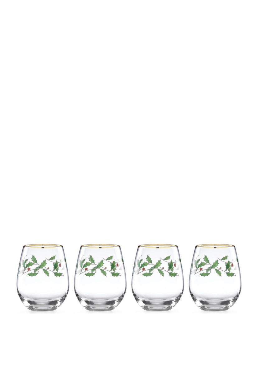 Holiday Stemless Wine Glass Set of 4