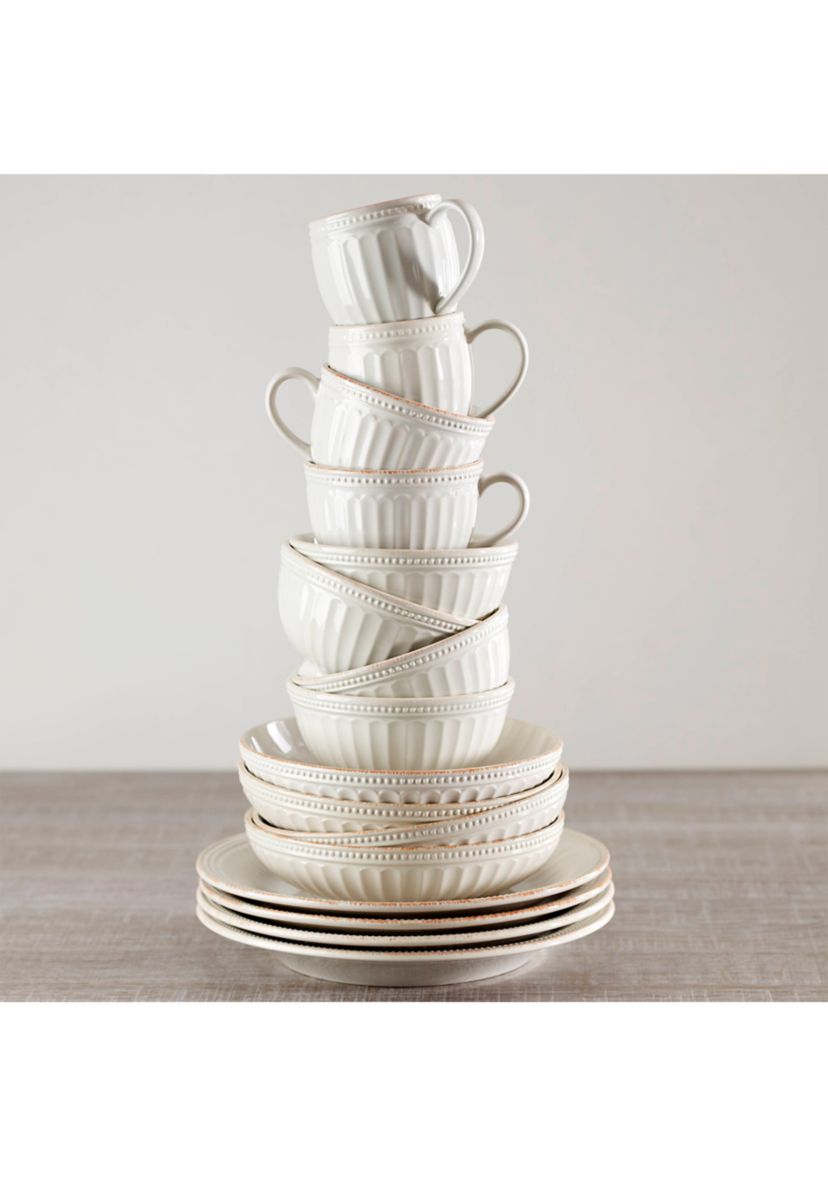 French Perle Groove White 12 Piece Pasta Bowl Dinnerware Set
