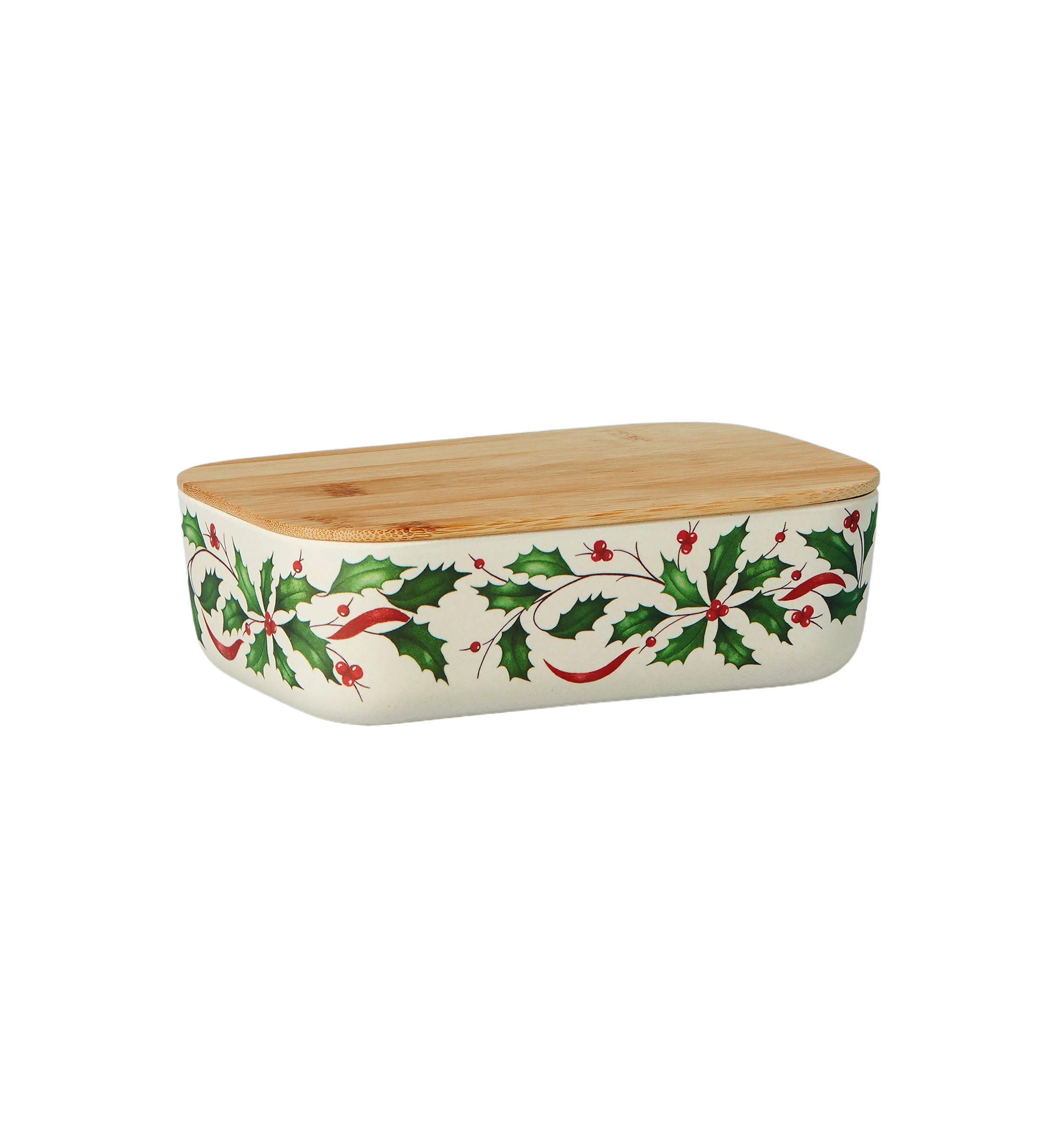 Holiday Serve Bowl With Wooden Lid