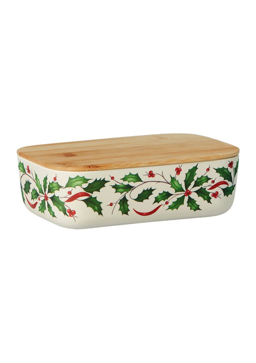 Holiday Serve Bowl With Wooden Lid
