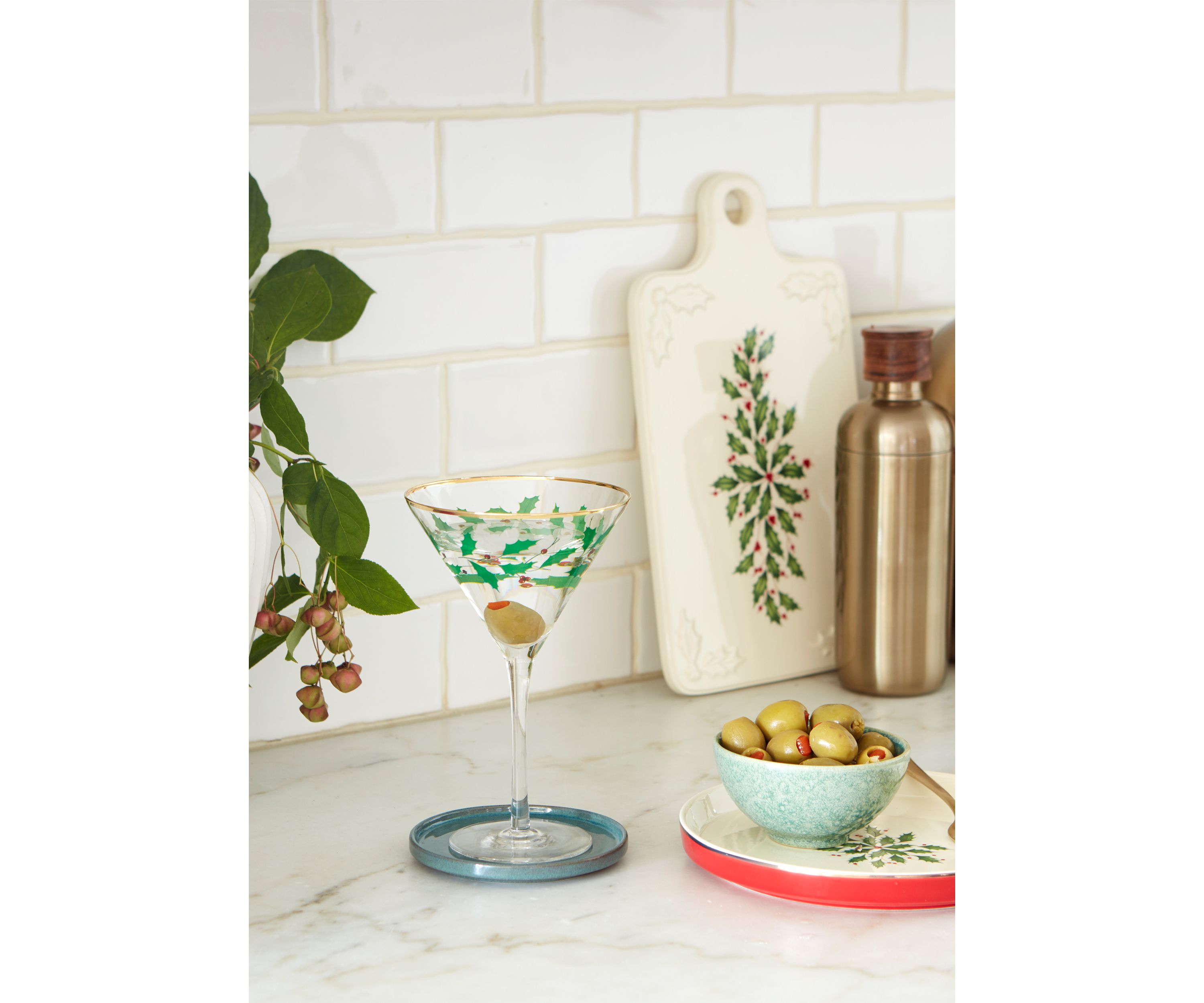 Holiday Decal Martini Glass Set 