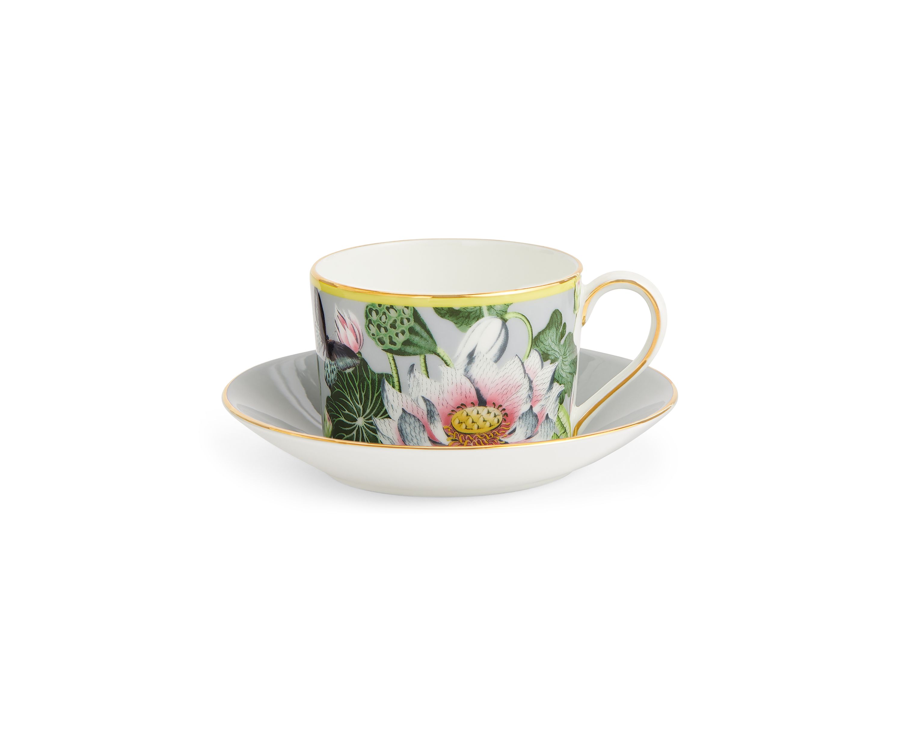 Floral Gold Trim Teacup and Saucer Set